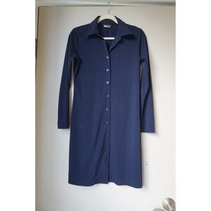 Esprit De Corp 90's Navy Blue collar Long Sleeve Button Front Shirt Dress Size S